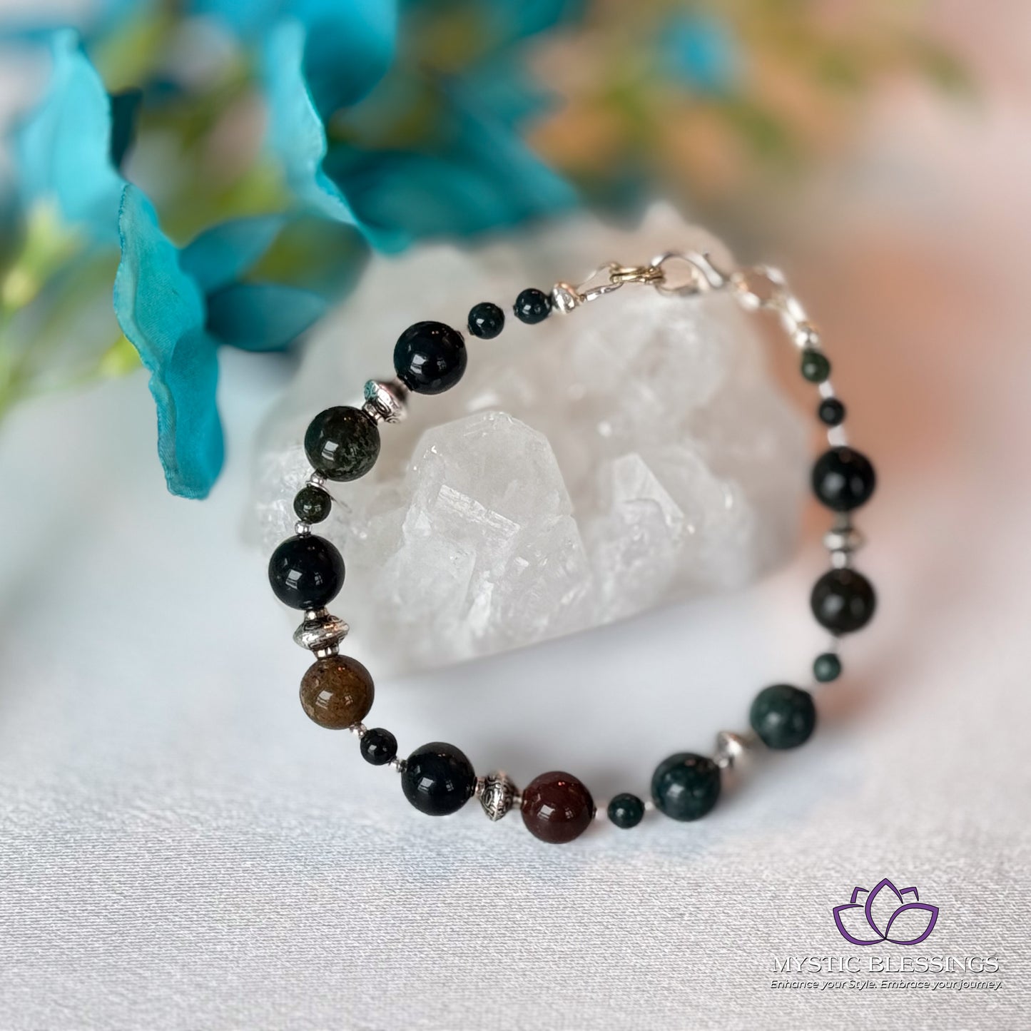 a beaded bracelet with black and brown beads