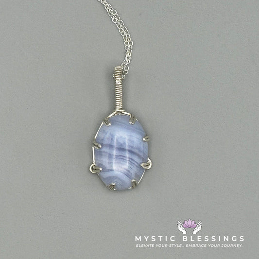 Blue Lace Agate Prong Pendant