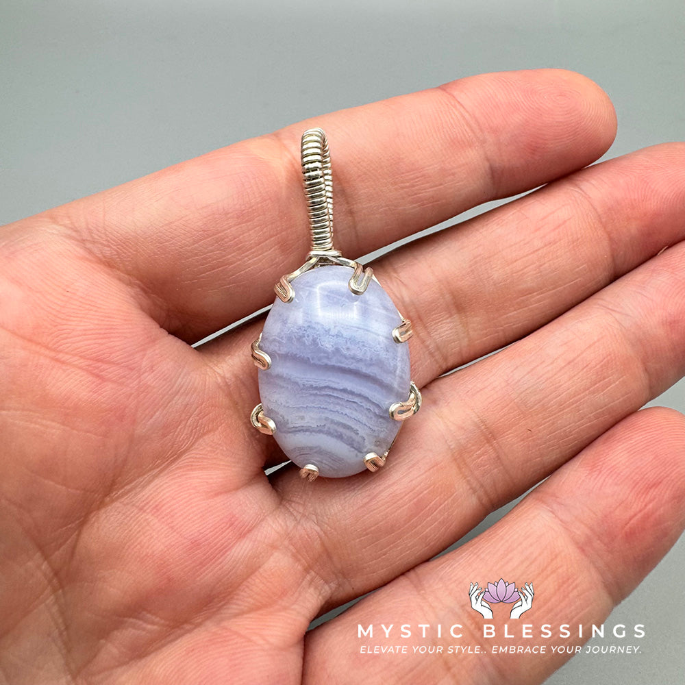 Blue Lace Agate Prong Pendant